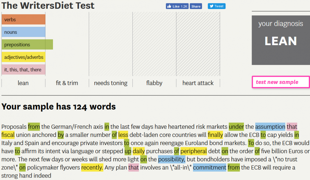 writers diet editing test example