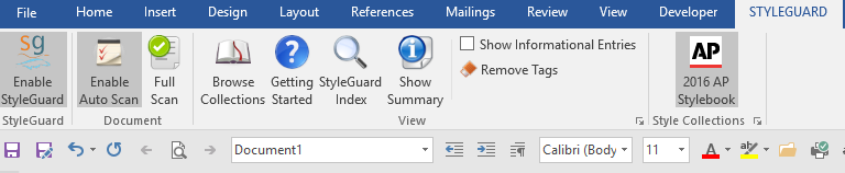 AP StyleGuard in Microsoft Word ribbon