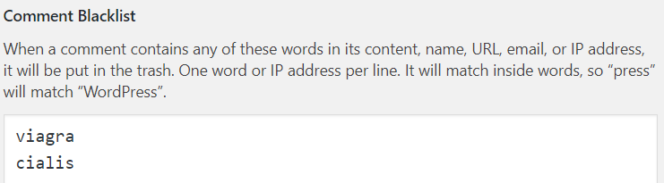 WordPress spam comment blacklist