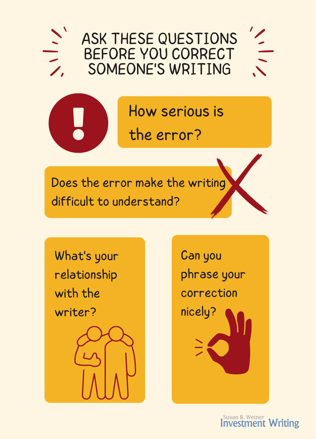 Ask these questions before you correct someone's writing infographic