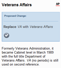 AP style thinks that VA is short for the Veterans Affairs, not a variable annuity