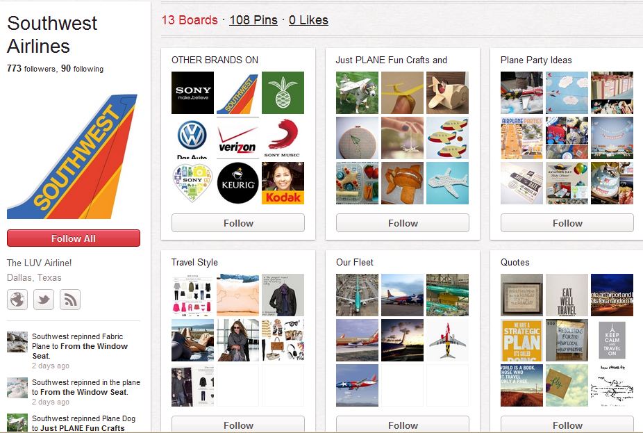 Southwest Airlines Pinterest