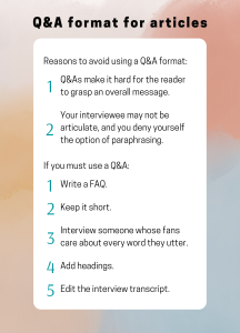 Q&A format for articles: Good or bad? - Susan Weiner Investment Writing