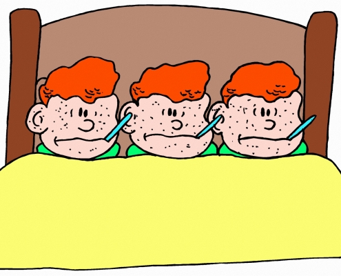 bad vs. badly as shown by 3 boys sick in bed